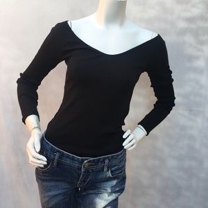 Express black ribbed long sleeve off shoulders top